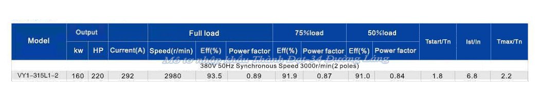 Mô tơ điện 3 pha 160 kW VICKY VY1-315L1-2 IE1