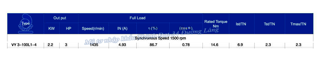 Mô tơ điện 3 pha 2.2kW VICKY VY3-100L1-4 IE3