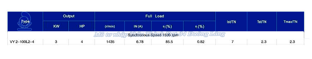 Mô tơ điện 3 pha 3 kW VICKY VY2-100L2-4 IE2