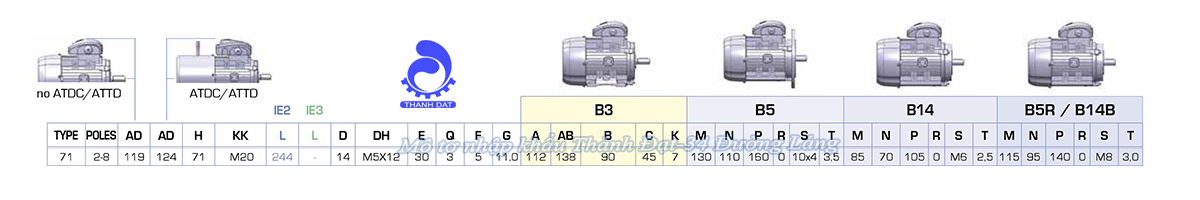 Động cơ điện 3 pha 0.75 kW MOTIVE ATDC 71C-2